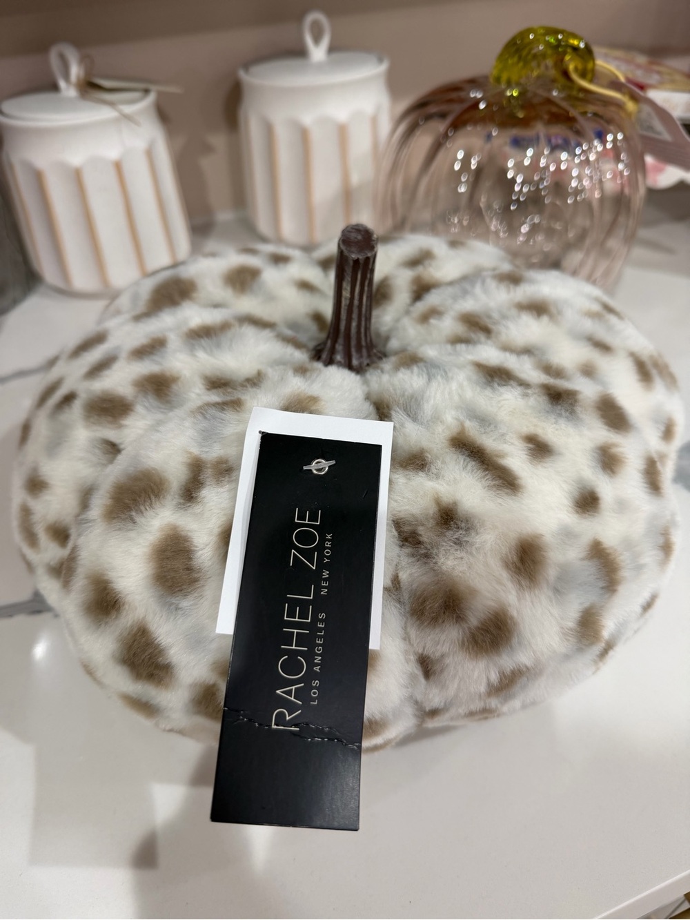 New Rachel Zoe Faux Fur Leopard Pumpkin Pillow in Cream and Brown
